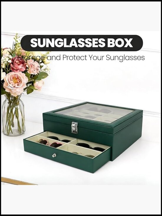 18-Slot Sunglasses Organizer Case PU Leather Eyeglass Display Box Storage